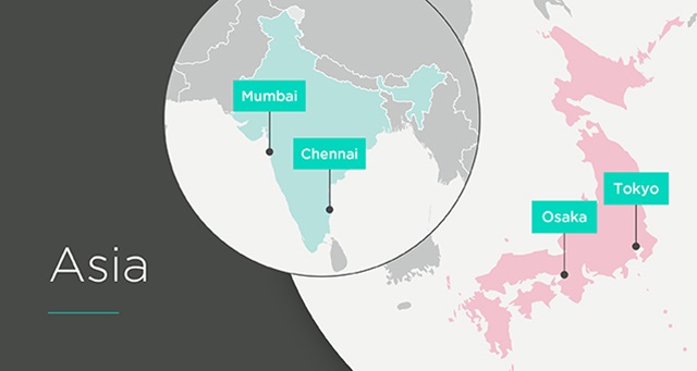 Colt DCS data centres Asia map